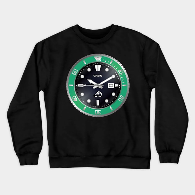 Casio Duro in Green Crewneck Sweatshirt by RadDadArt